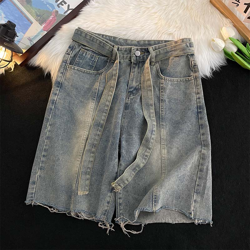 Street Fashion In Japanese - Letnie cienkie spodenki jeansowe z frędzlami