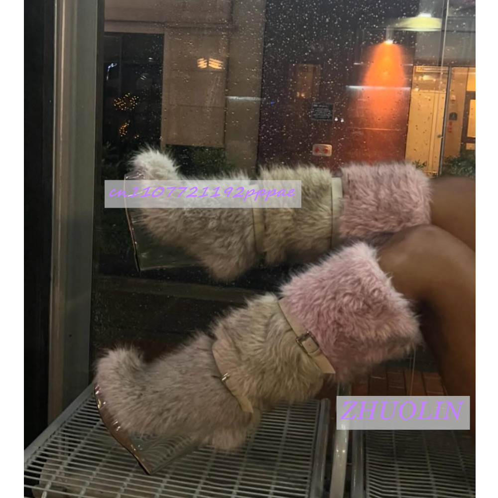 Street Fashion Punk - Zimowe Gradientowe Futrzane Przezroczyste Botki na