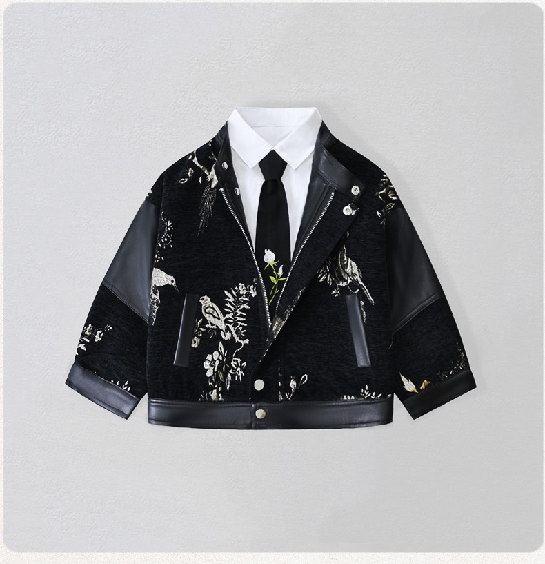 Street Fashion Kids - Kurtka motocyklowa dla chłopców z haftem,
