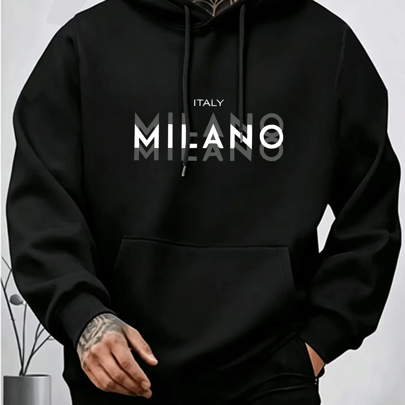 Street Fashion Milano - Męska bluza z kapturem z nadrukiem