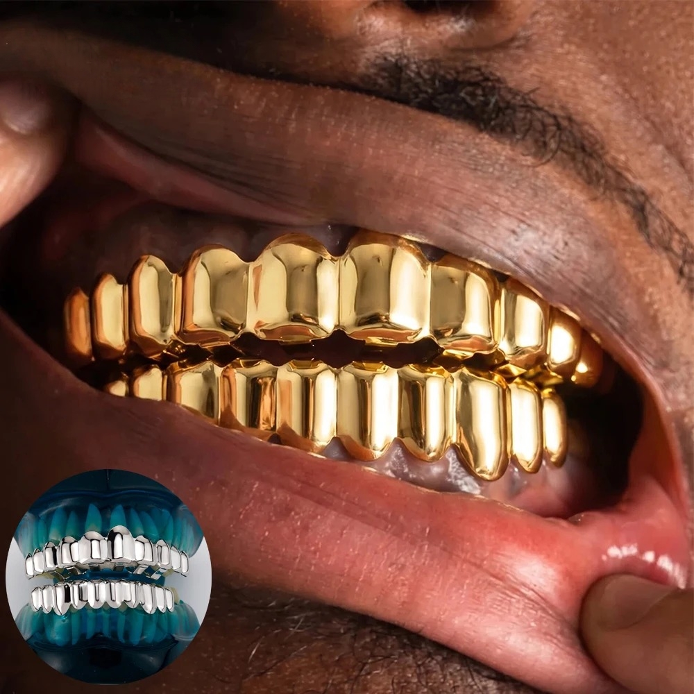 Street Fashion Jewelry - Zestaw grillzów w kolorze złotym, bez