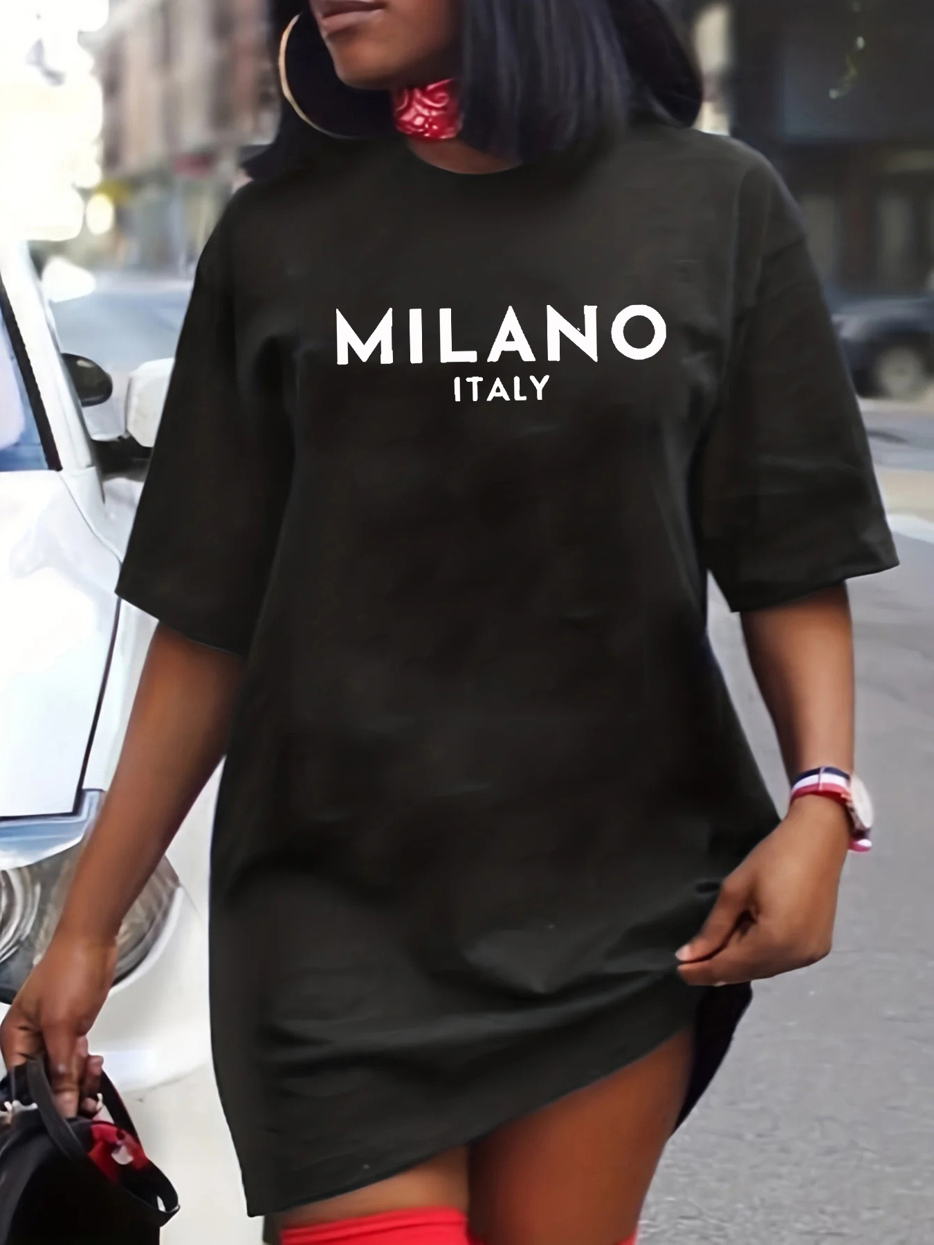 Street Fashion Milano - Damska wiosenno-letnia modna, luźna sukienka T-shirt