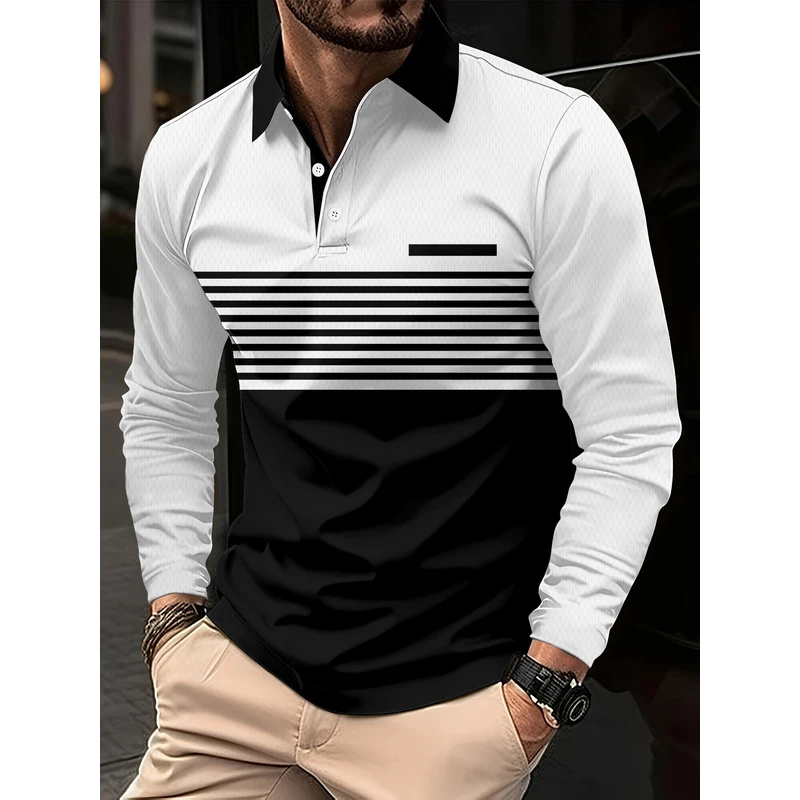 Street Fashion England - Męska koszulka polo w paski, casualowa,