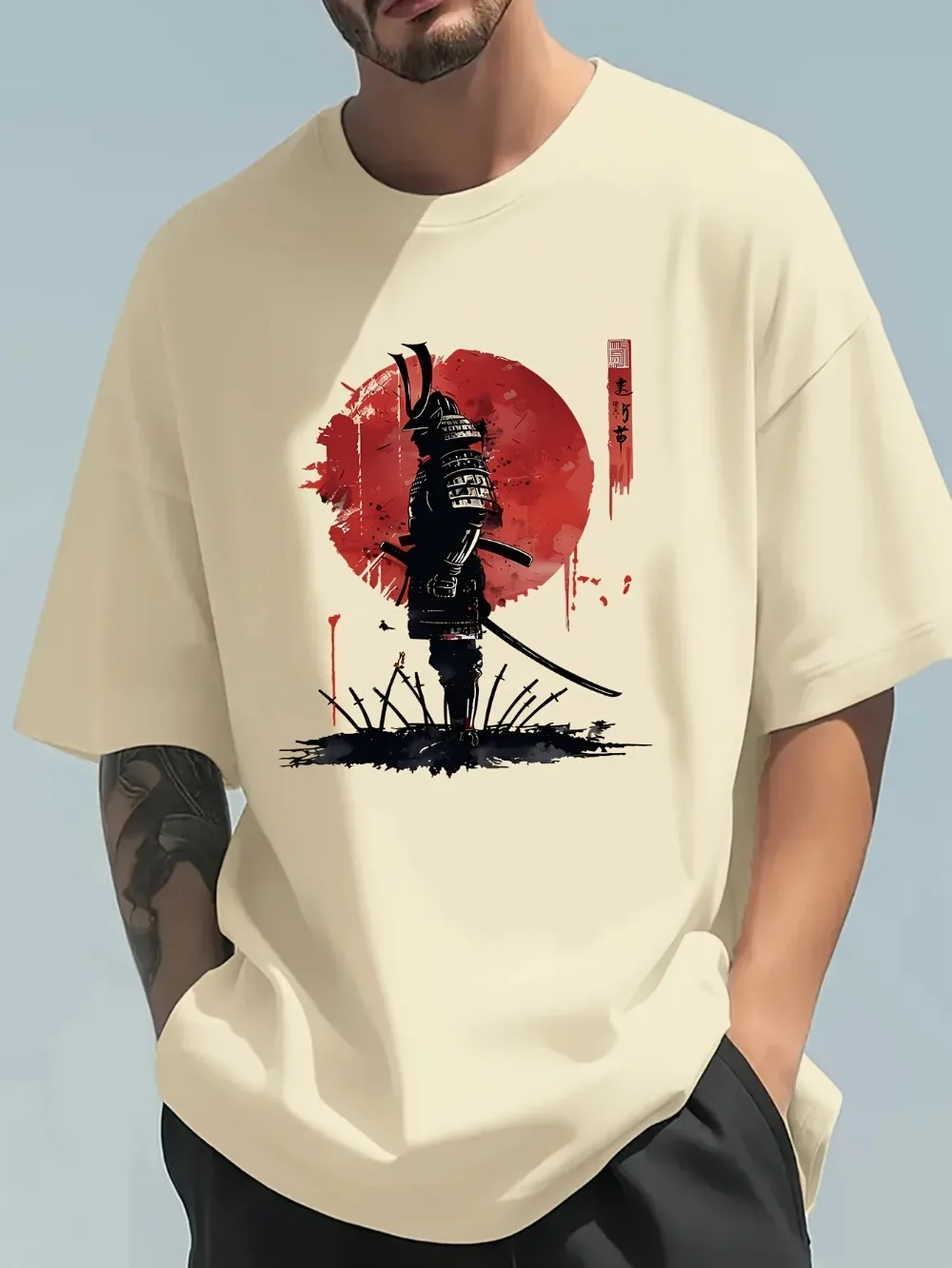 Street Fashion In Japanese - Modna, luźna koszulka męska z japońskim