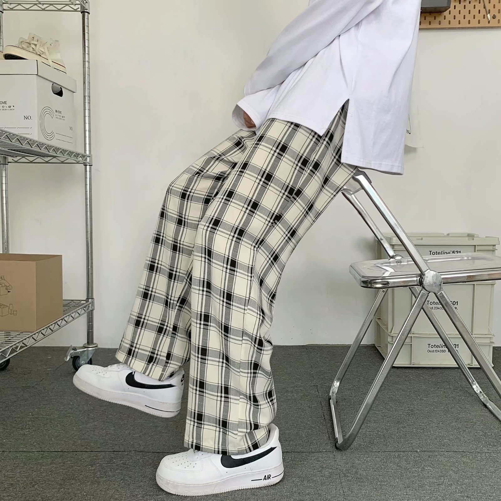 Cargo Pant Wide - Męskie spodnie w kratę w stylu