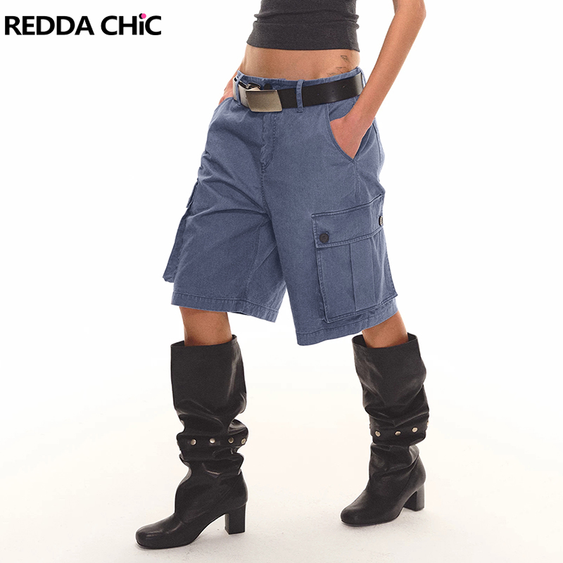 Cargo Pant Wide - Damskie szorty cargo jeansowe REDDACHiC w