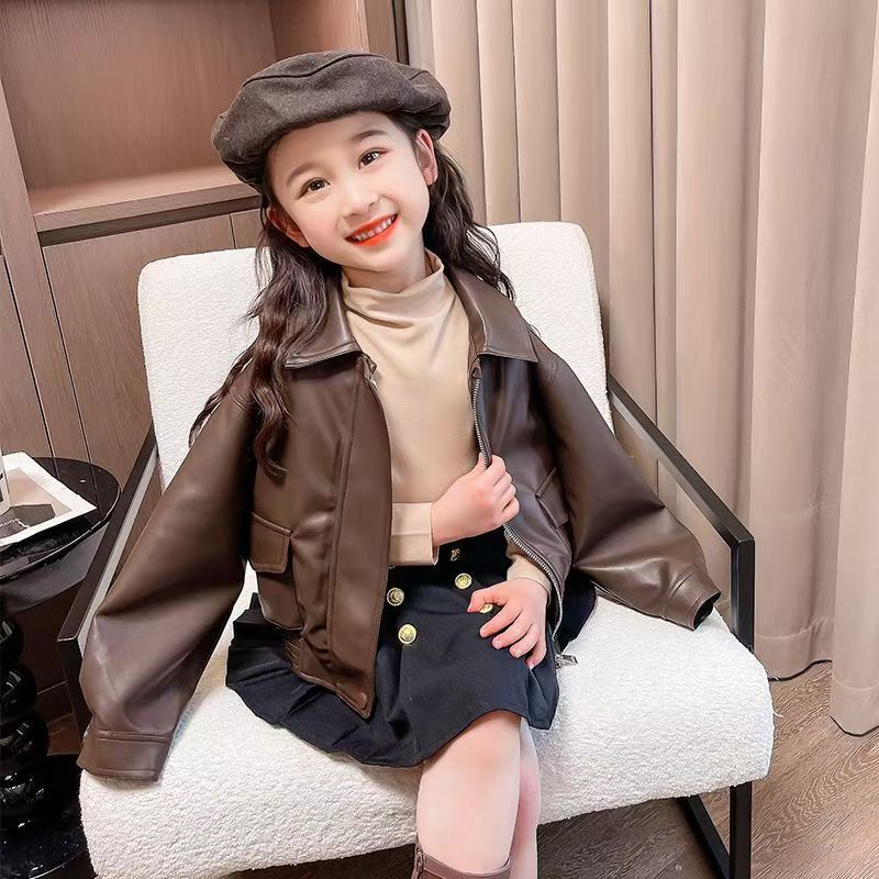 Kurtka skórzana PU z klapami d – Street Fashion Kids recenzja i cena