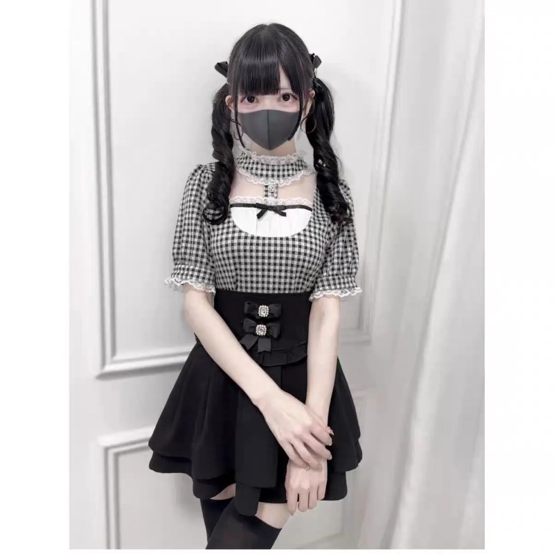 Gotycka Słodka Bluzka w Kratę  – Street Fashion In Japanese recenzja i cena